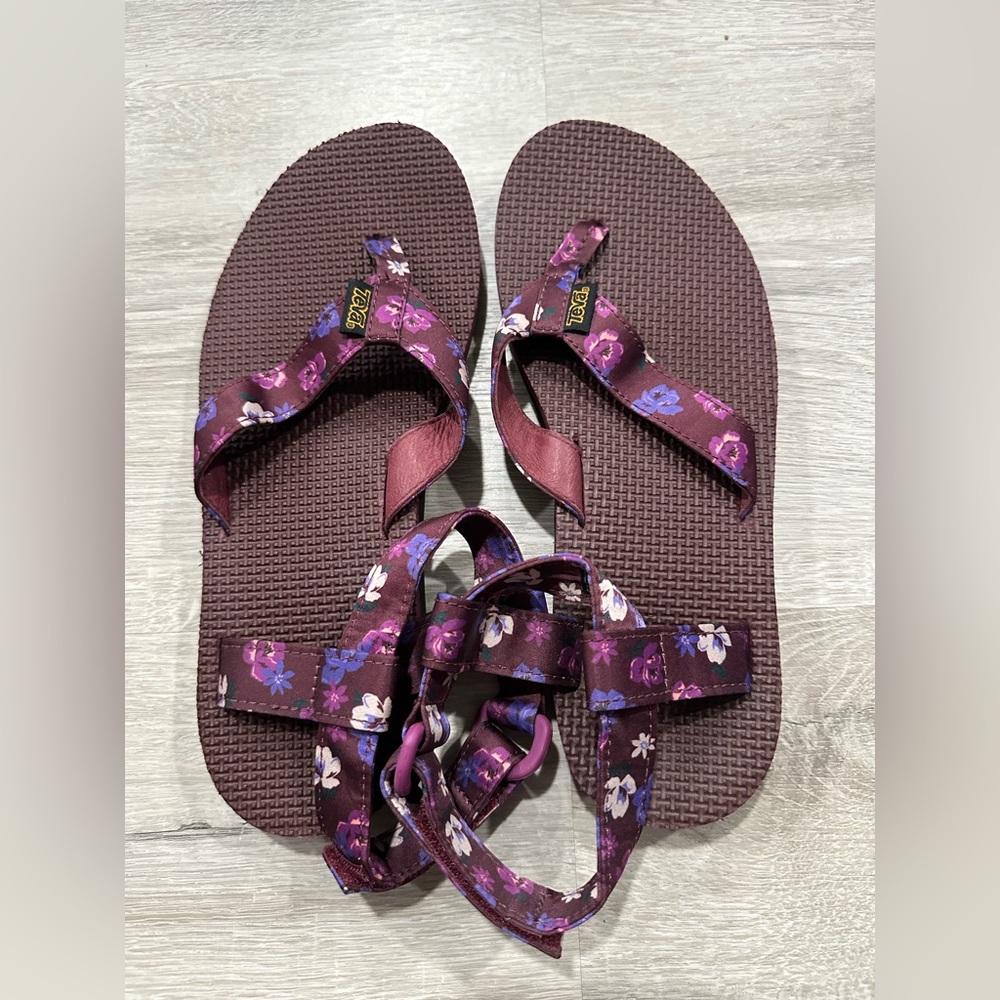 SH102 Teva 108650 Womens Original Sandals Floral Satin Maroon Zinfandel US 8